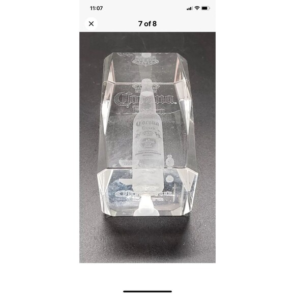 CORONA EXTRA 3D Laser Etched Crystal Glass Tower w/Lighted Stand Changes Color - Picture 6 of 7